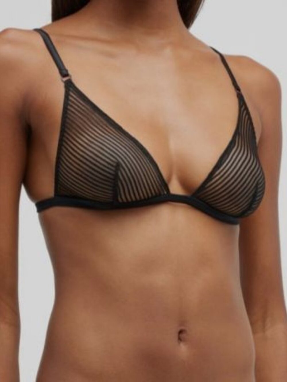 Kiki De Montparnasse Women's Black Silk Sheer Mesh Striped Triangle Bra Size XS